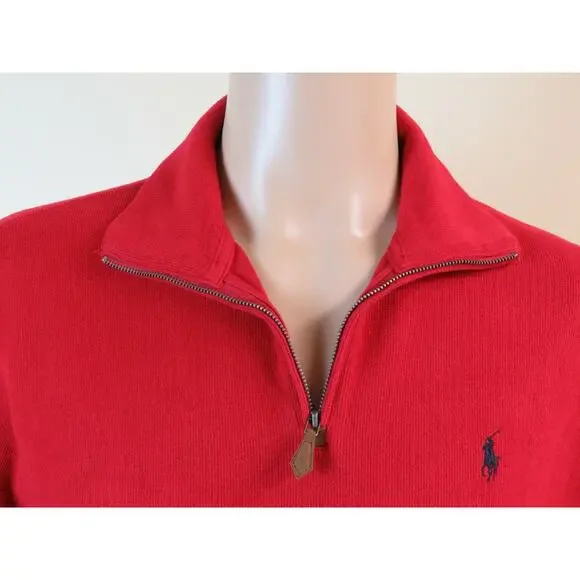 NWT RALPH LAUREN POLO RED COTTON LONG SLEEVE ESTATE RIB QUARTER ZIP PULLOVER XL - Picture 4 of 12